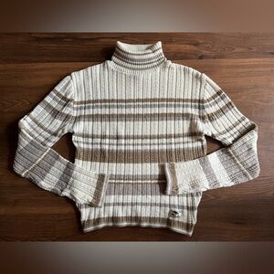 🍂 Y London Beige & White Striped Turtleneck Sweater